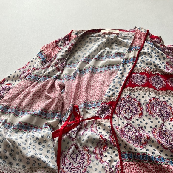 Peter Alexander Cream, Red & Blue Patterned Satin Robe - Picture 9 of 10